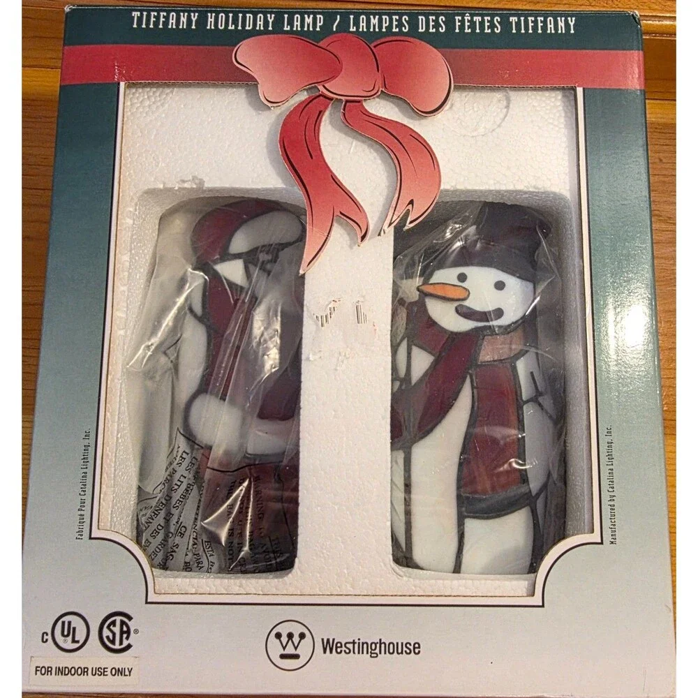 Westinghouse Tiffany Santa Snowman Accent Lamp Set 2000 New Old Stock